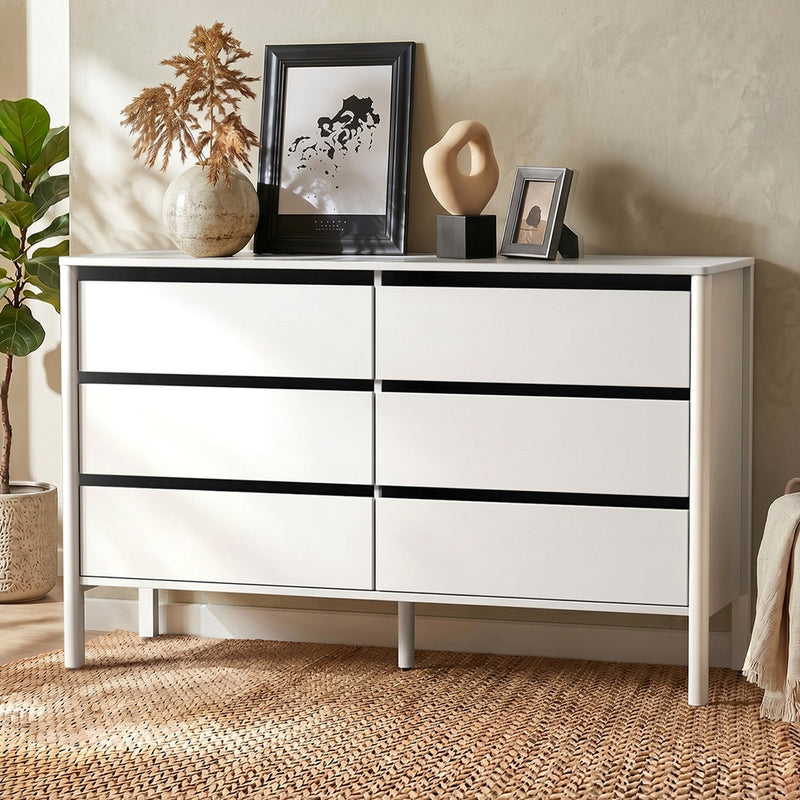 Oikiture 6 Chest Of Drawers Dresser Lowboy Handle-Free White
