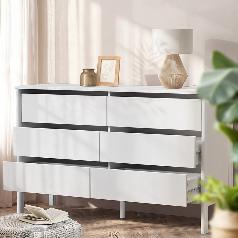 Oikiture 6 Chest Of Drawers Dresser Lowboy Handle-Free White