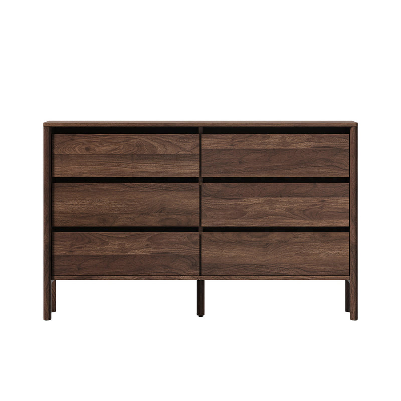 Oikiture 6 Chest Of Drawers Dresser Lowboy Handle-Free Walnut