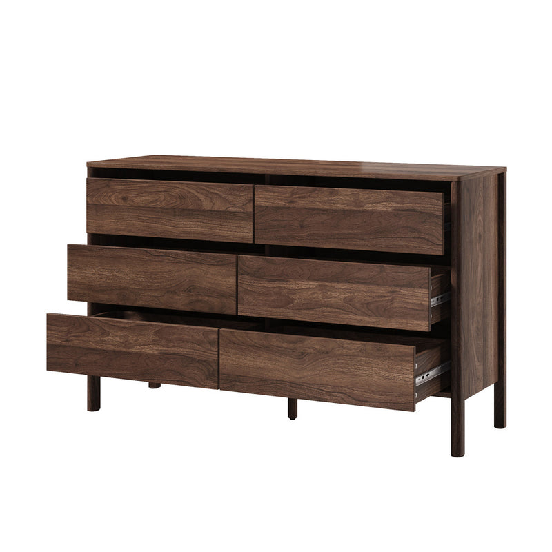 Oikiture 6 Chest Of Drawers Dresser Lowboy Handle-Free Walnut