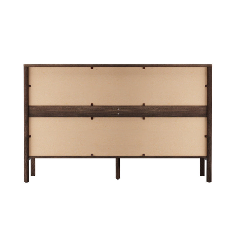 Oikiture 6 Chest Of Drawers Dresser Lowboy Handle-Free Walnut