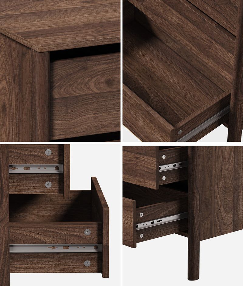 Oikiture 6 Chest Of Drawers Dresser Lowboy Handle-Free Walnut