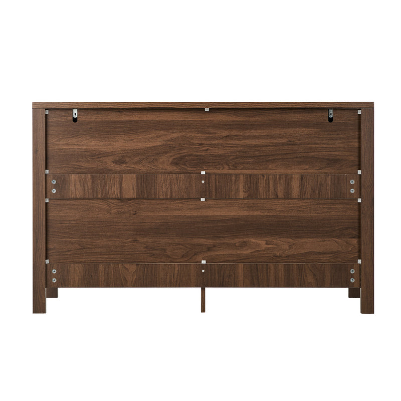 Oikiture 6 Chest Of Drawer Lowboy Dresser Handle-Free Bedroom Walnut