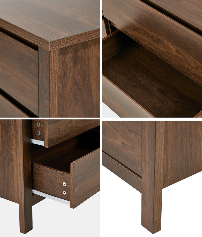 Oikiture 6 Chest Of Drawer Lowboy Dresser Handle-Free Bedroom Walnut