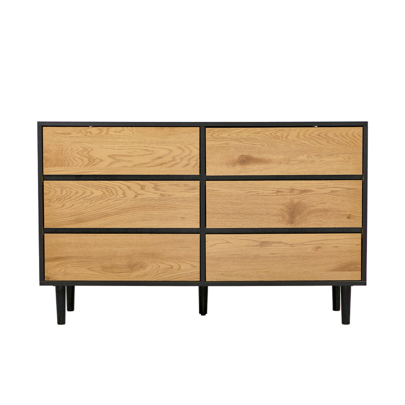 Oikiture 6 Chest of Drawers Lowboy Storage Dresser Bedroom Natural