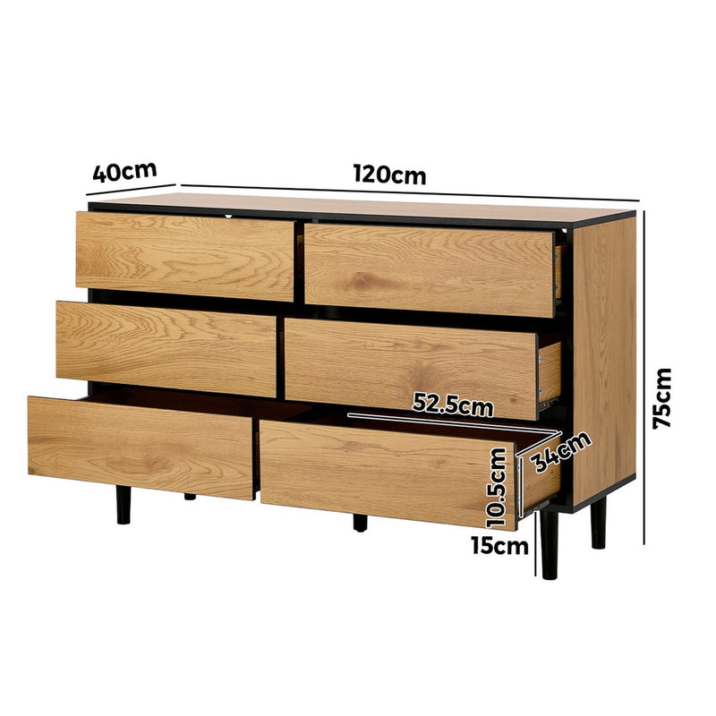Oikiture 6 Chest of Drawers Lowboy Storage Dresser Bedroom Natural