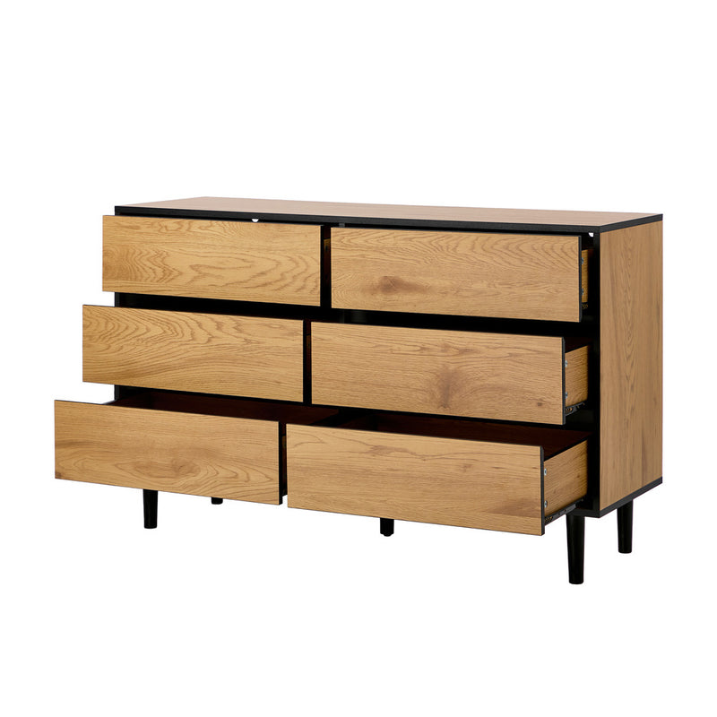 Oikiture 6 Chest of Drawers Lowboy Storage Dresser Bedroom Natural