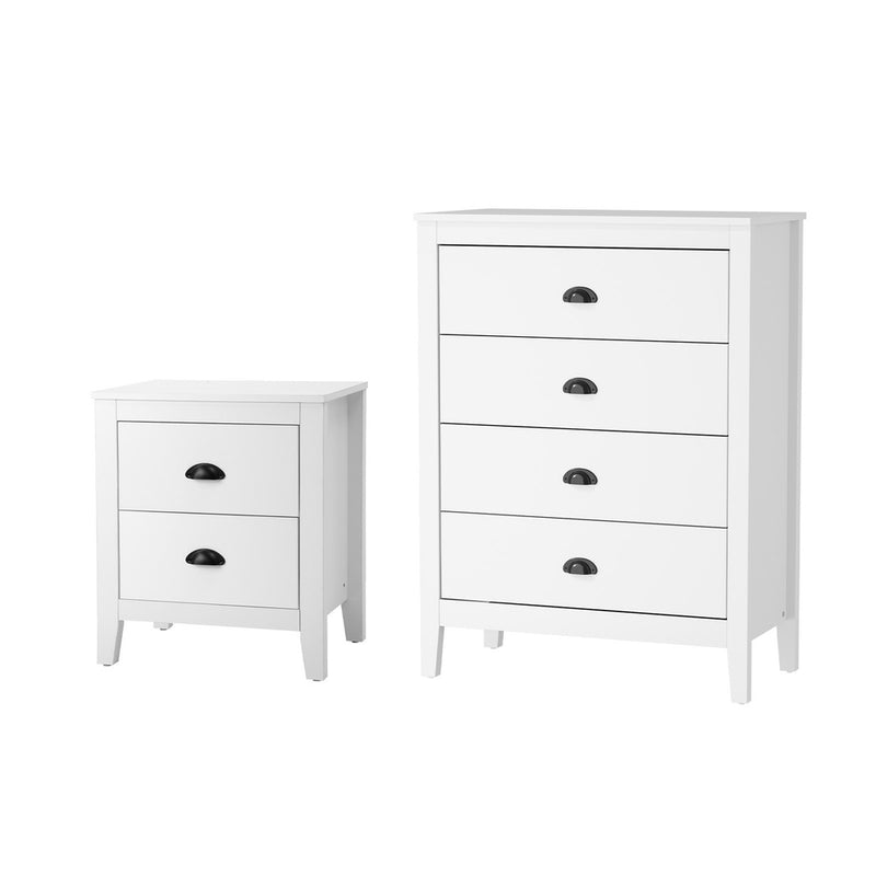Oikiture 4 Chest of Drawers and Bedside Table Vintage Bedroom Set White