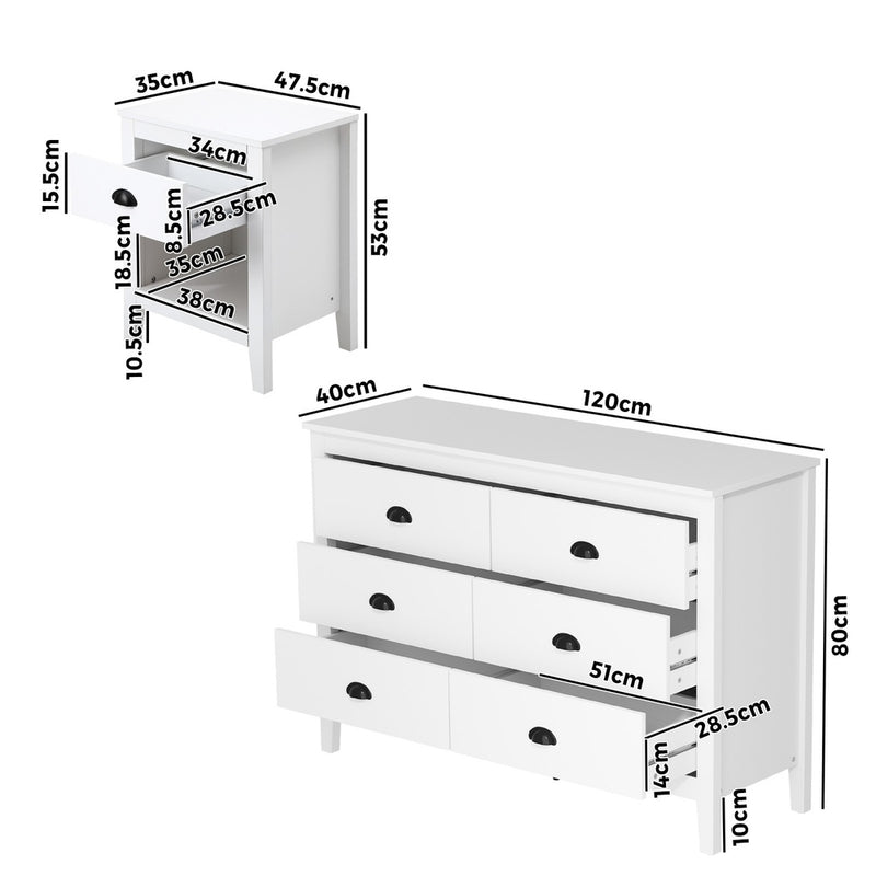 Oikiture 6 Chest of Drawers and Bedside Table Vintage Bedroom Set