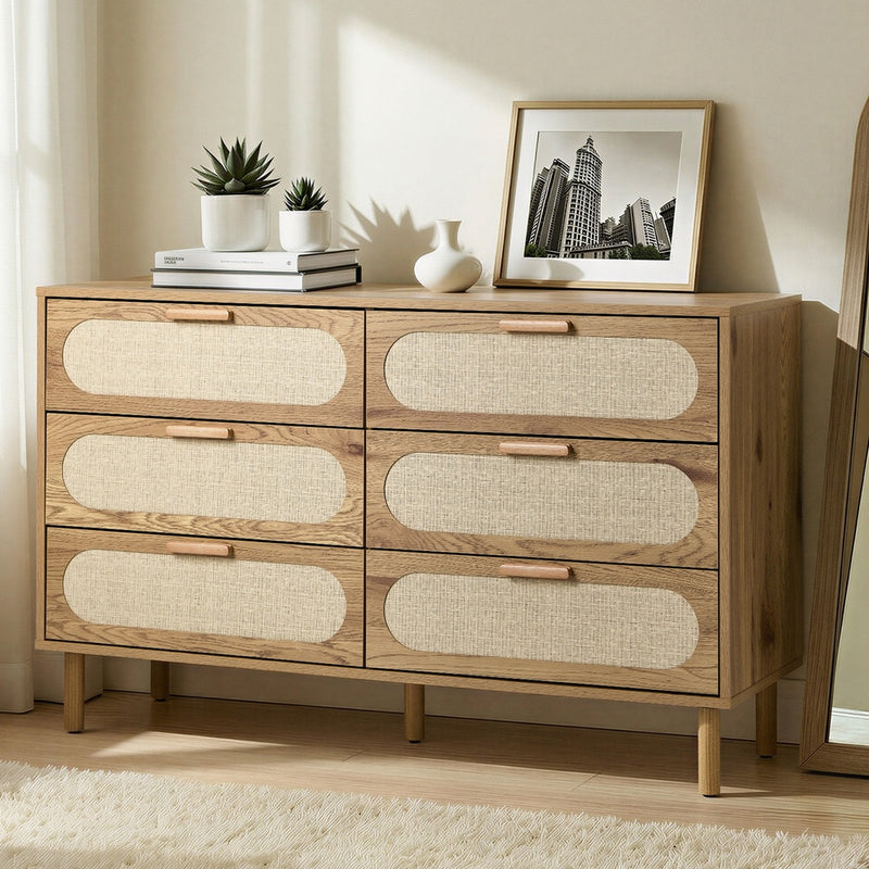 Oikiture 6 Chest of Drawers Lowboy Storage Cabinet Dresser Natural