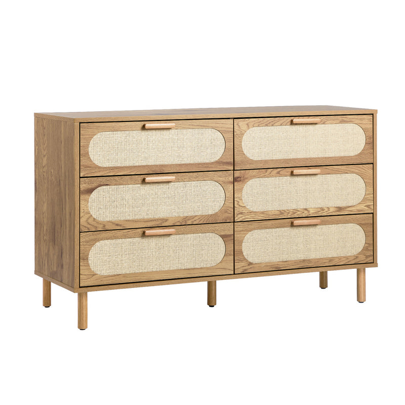 Oikiture 6 Chest of Drawers Lowboy Storage Cabinet Dresser Natural