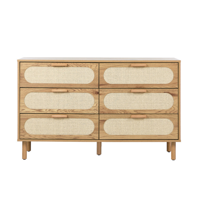 Oikiture 6 Chest of Drawers Lowboy Storage Cabinet Dresser Natural