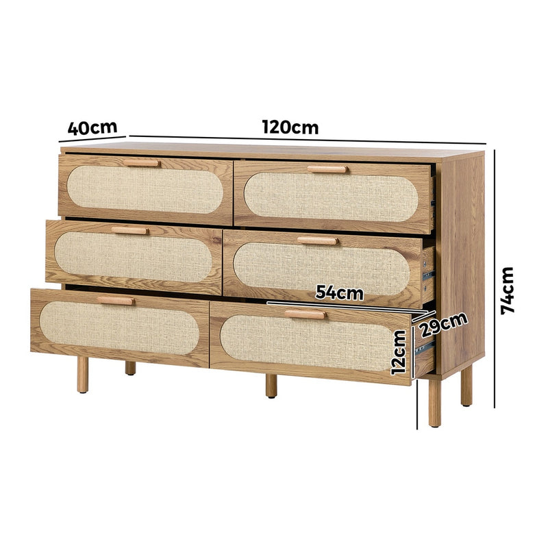 Oikiture 6 Chest of Drawers Lowboy Storage Cabinet Dresser Natural