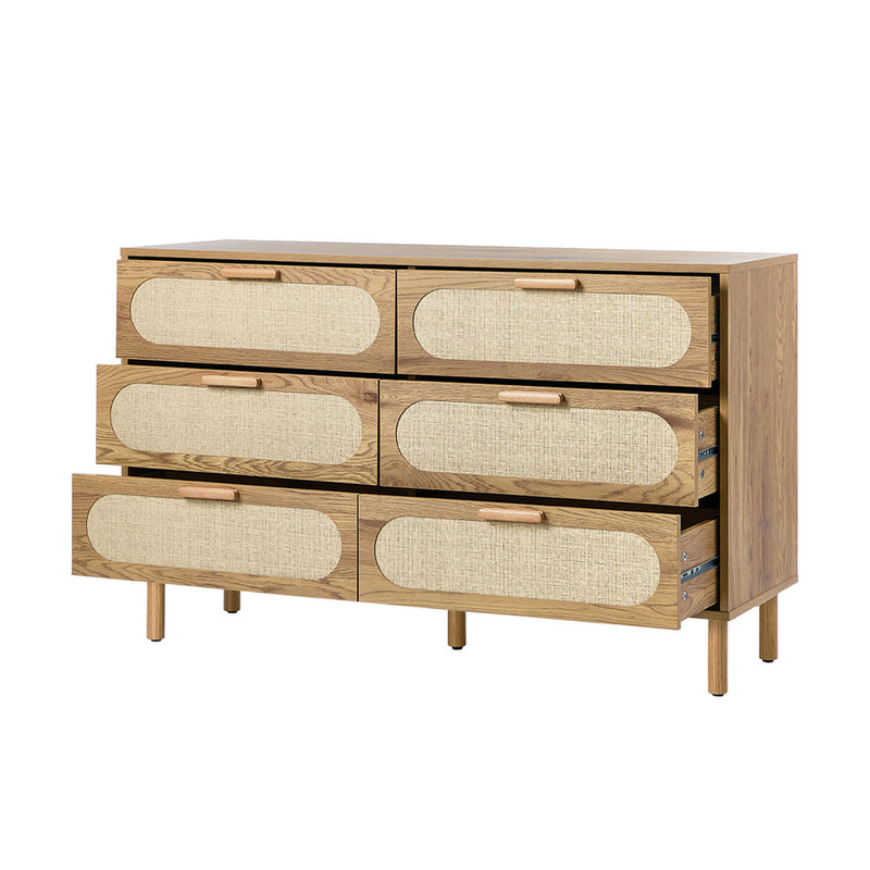 Oikiture 6 Chest of Drawers Lowboy Storage Cabinet Dresser Natural