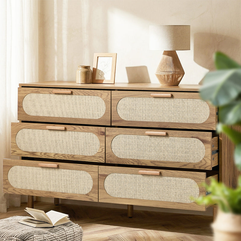 Oikiture 6 Chest of Drawers Lowboy Storage Cabinet Dresser Natural