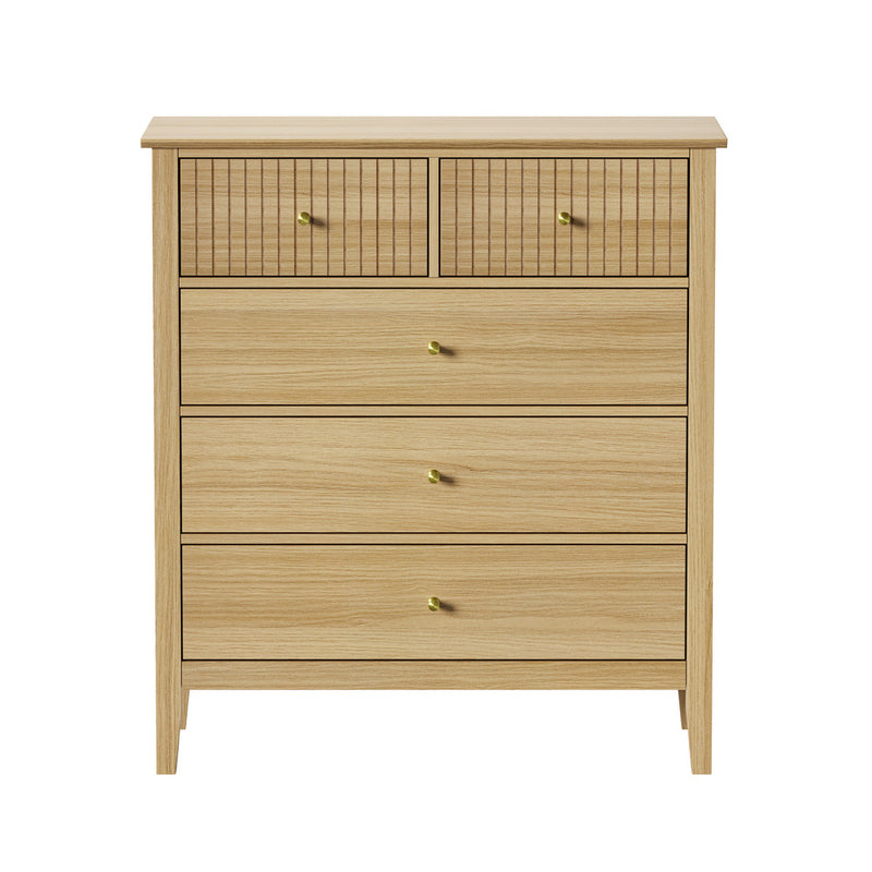 Oikiture 5 Chest of Drawers Dresser Storage Cabinet Tallboy Natural