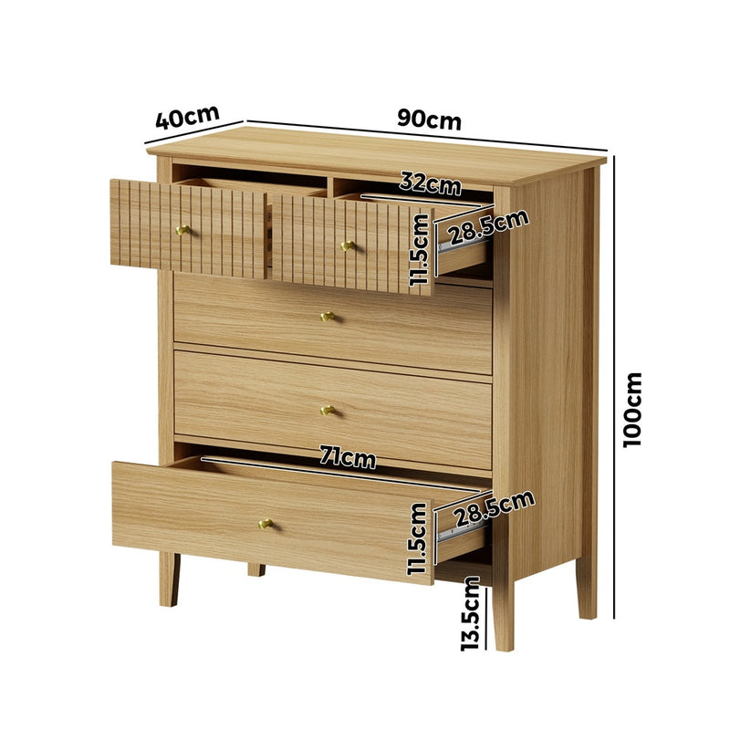 Oikiture 5 Chest of Drawers Dresser Storage Cabinet Tallboy Natural