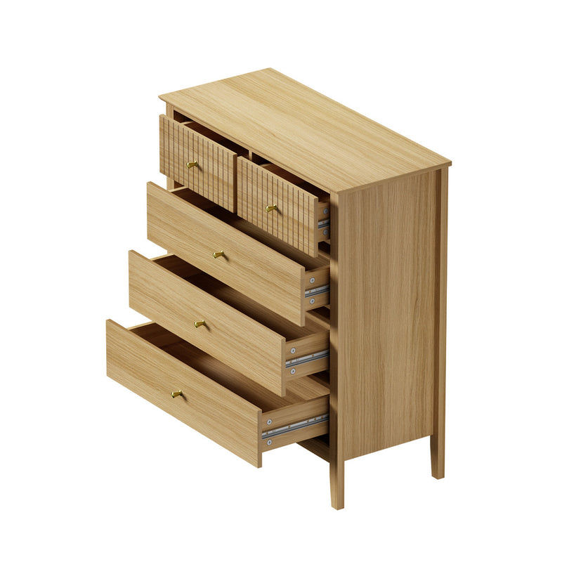 Oikiture 5 Chest of Drawers Dresser Storage Cabinet Tallboy Natural