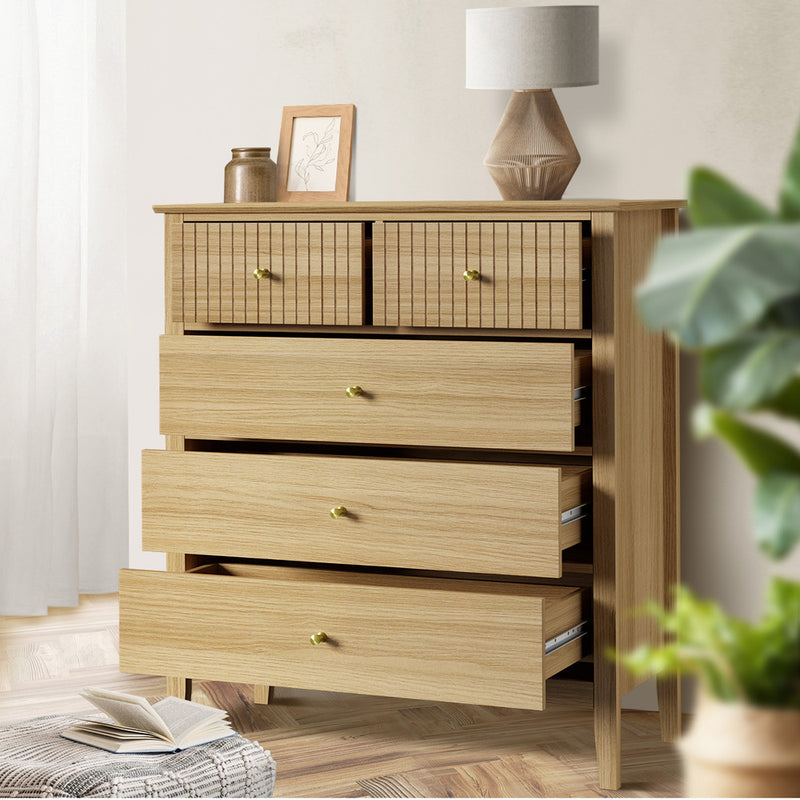 Oikiture 5 Chest of Drawers Dresser Storage Cabinet Tallboy Natural