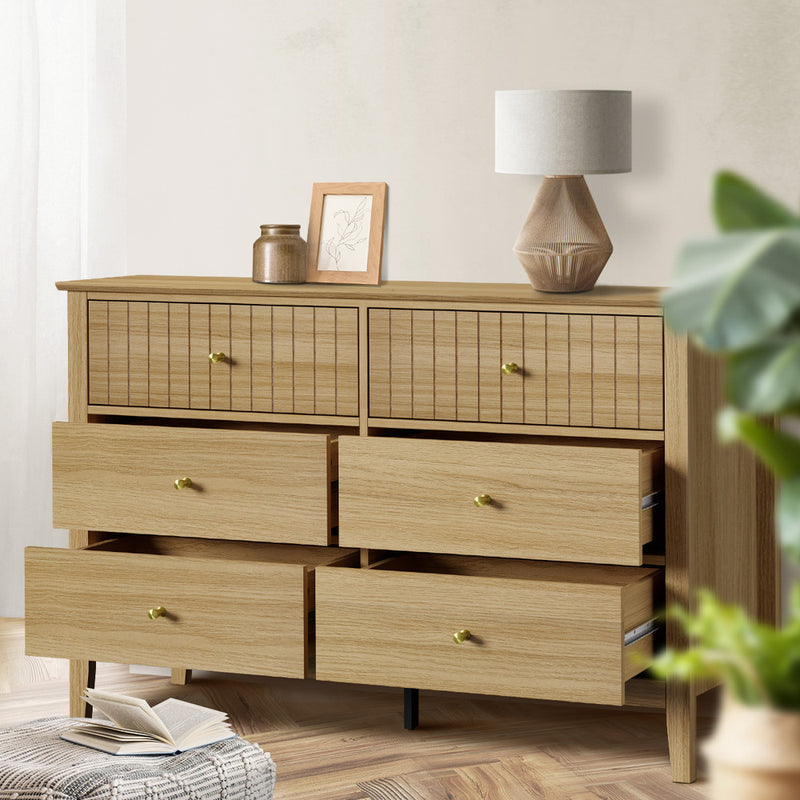 Oikiture 6 Chest of Drawers Dresser Tallboy Natural