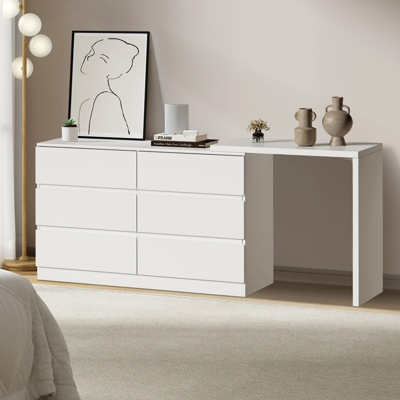 Oikiture 6 Chest of Drawers Dresser with Side Table White