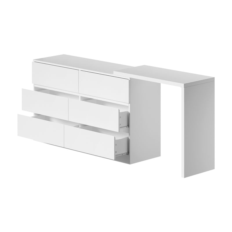 Oikiture 6 Chest of Drawers Dresser with Side Table White