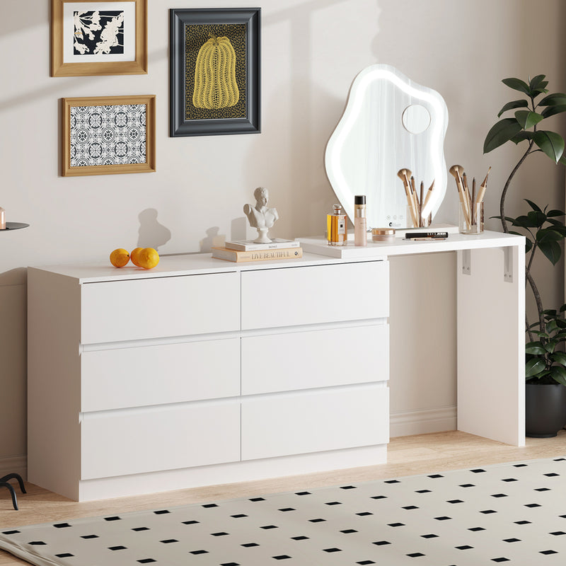 Oikiture 6 Chest of Drawers Dresser with Side Table White