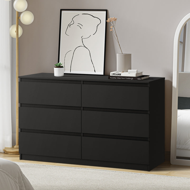 Oikiture 6 Chest of Drawers Lowboy Dresser Table Bedroom Black