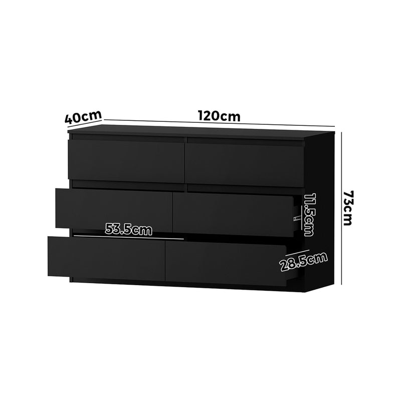 Oikiture 6 Chest of Drawers Lowboy Dresser Table Bedroom Black
