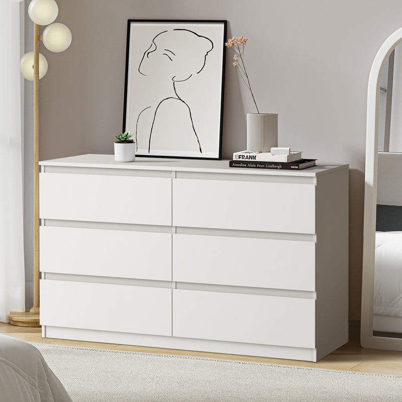 Oikiture 6 Chest of Drawers Lowboy Dresser Table Bedroom White