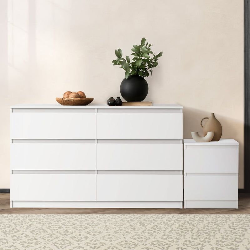 Oikiture 6 Chest of Drawers and Bedside Table Cabinet Bedroom Set White