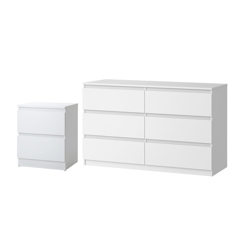Oikiture 6 Chest of Drawers and Bedside Table Cabinet Bedroom Set White