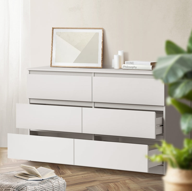 Oikiture 6 Chest of Drawers and Bedside Table Cabinet Bedroom Set White