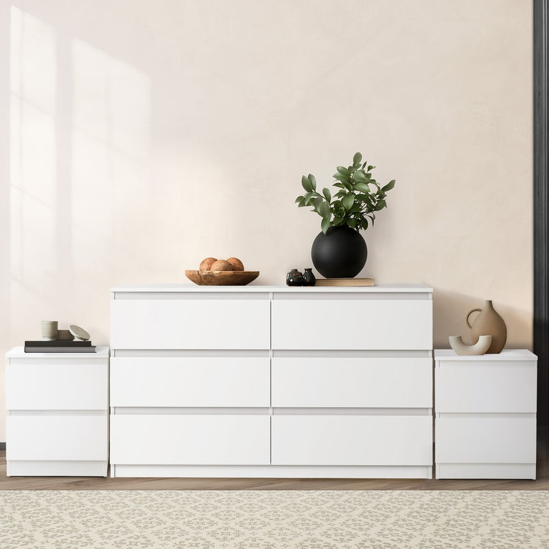 Oikiture 6 Chest of Drawers and 2 Bedside Tables Bedroom Set White