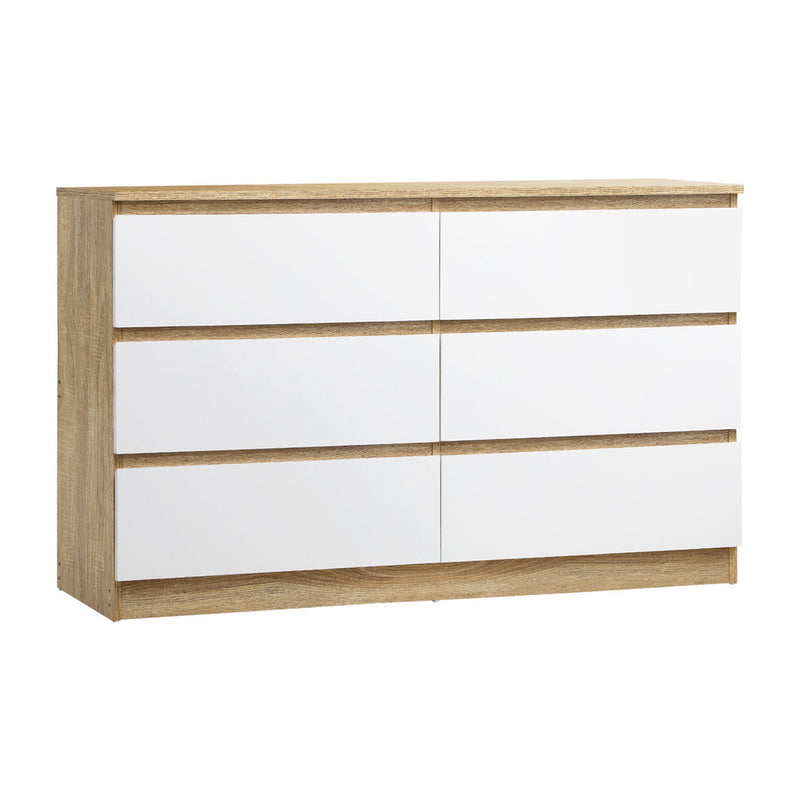 Oikiture 6 Chest of Drawers Tallboy Cabinet Dresser Table Wooden White Furniture