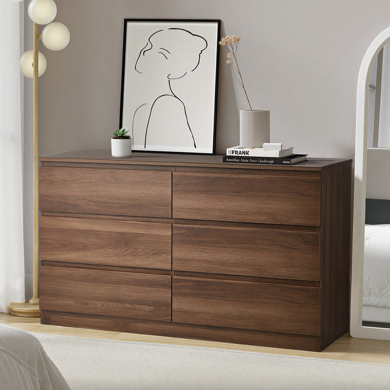 Oikiture 6 Chest of Drawers Lowboy Storage Cabinet Dresser Walnut