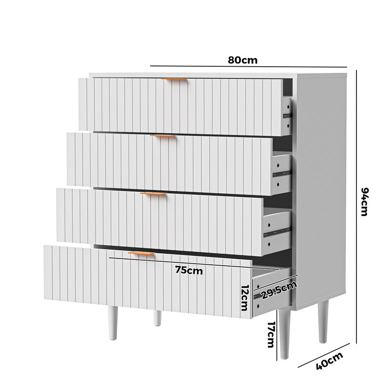 Oikiture 4 Chest of Drawers Tallboy White Gold