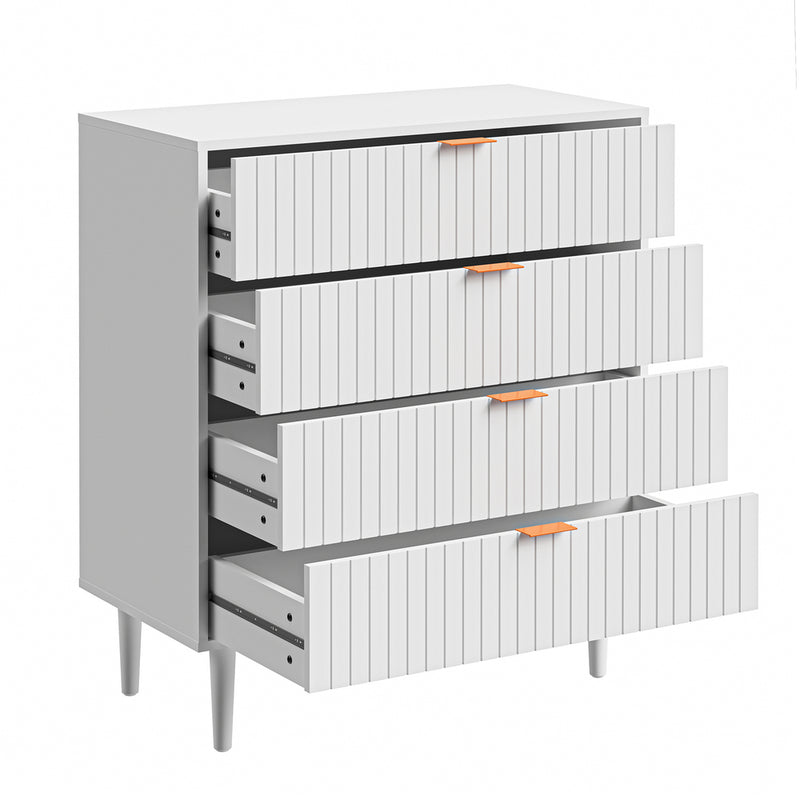 Oikiture 4 Chest of Drawers Tallboy White Gold