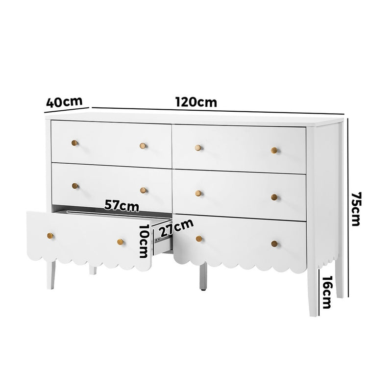 Oikiture 6 Drawer Kids Chest of Drawers White Painted Storage Cabinet