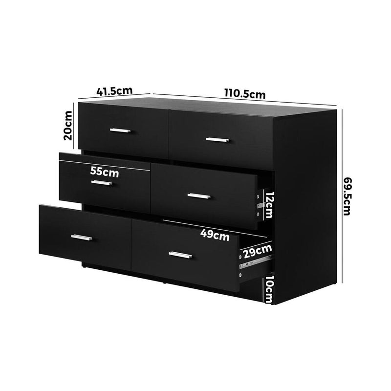Oikiture 6 Chest of Drawers Aluminum Handles Black