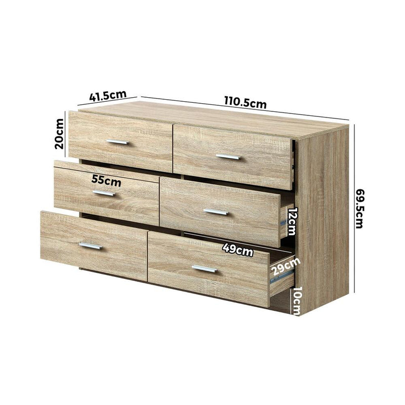 Oikiture 6 Chest of Drawers Aluminum Handles Wooden