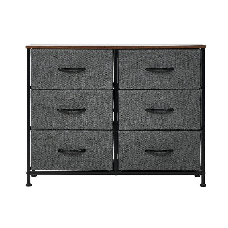 Oikiture 6 Chest of Drawers Fabric Grey Wooden Tabletop