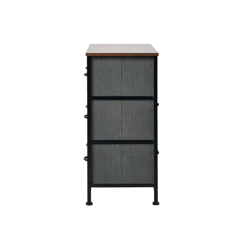 Oikiture 6 Chest of Drawers Fabric Grey Wooden Tabletop