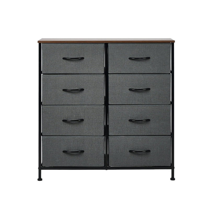Oikiture 8 Chest of Drawers Fabric Grey Wooden Tabletop