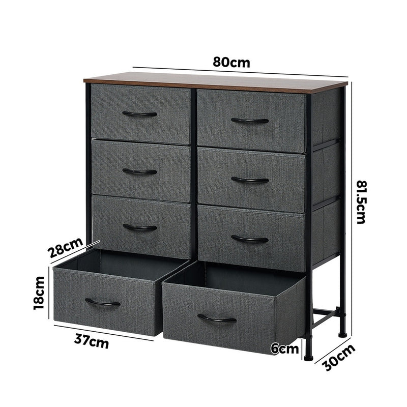 Oikiture 8 Chest of Drawers Fabric Grey Wooden Tabletop