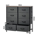 Oikiture 8 Chest of Drawers Fabric Grey Wooden Tabletop
