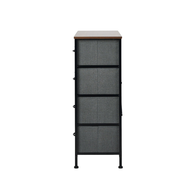 Oikiture 8 Chest of Drawers Fabric Grey Wooden Tabletop