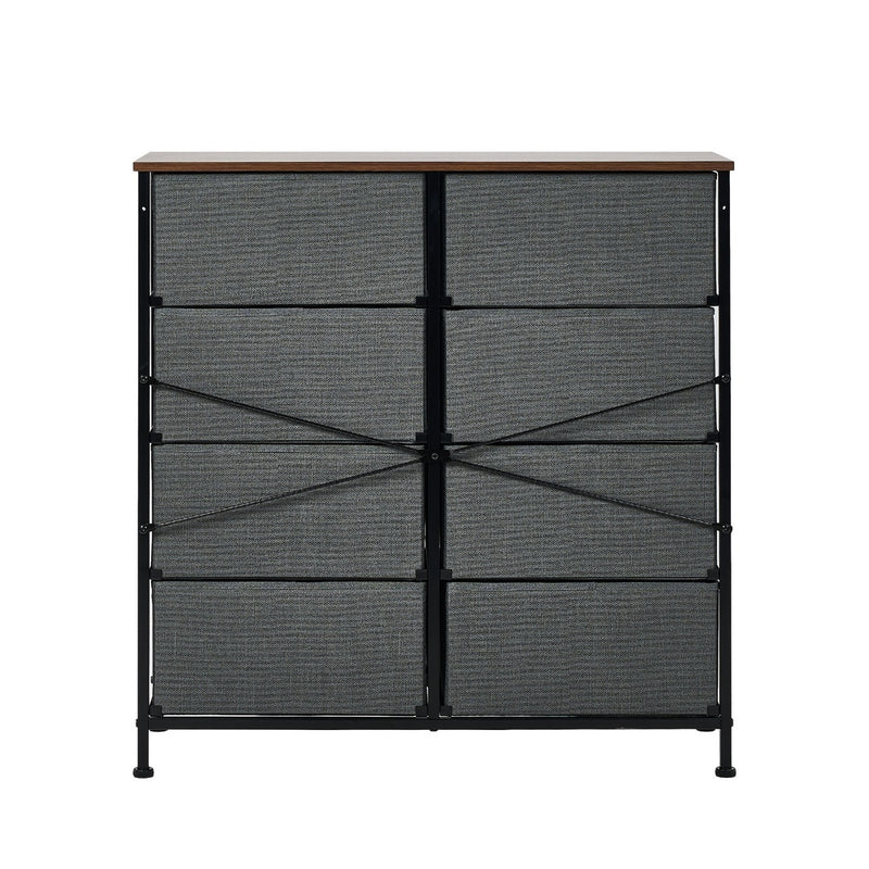 Oikiture 8 Chest of Drawers Fabric Grey Wooden Tabletop