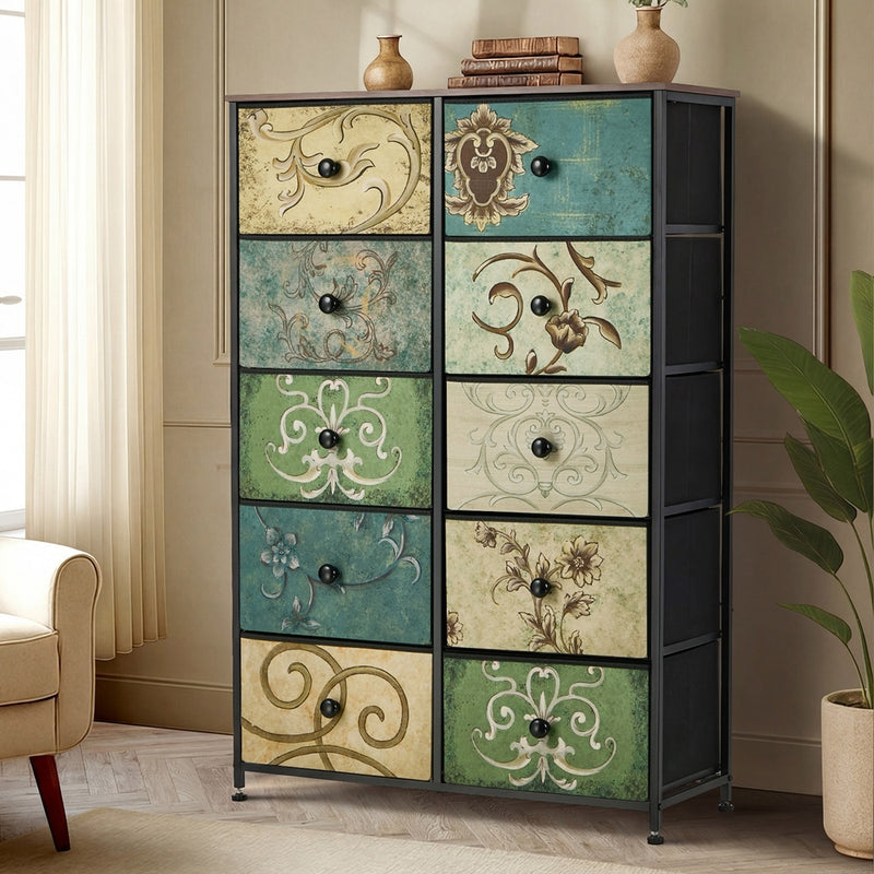 Oikiture 10 Chest of Drawers Fabric Cabinet Tower Tallboy Dresser