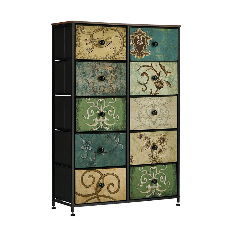 Oikiture 10 Chest of Drawers Fabric Cabinet Tower Tallboy Dresser